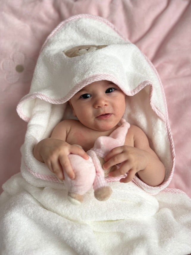 Hooded Towel with Mitt & Toy - Pink
