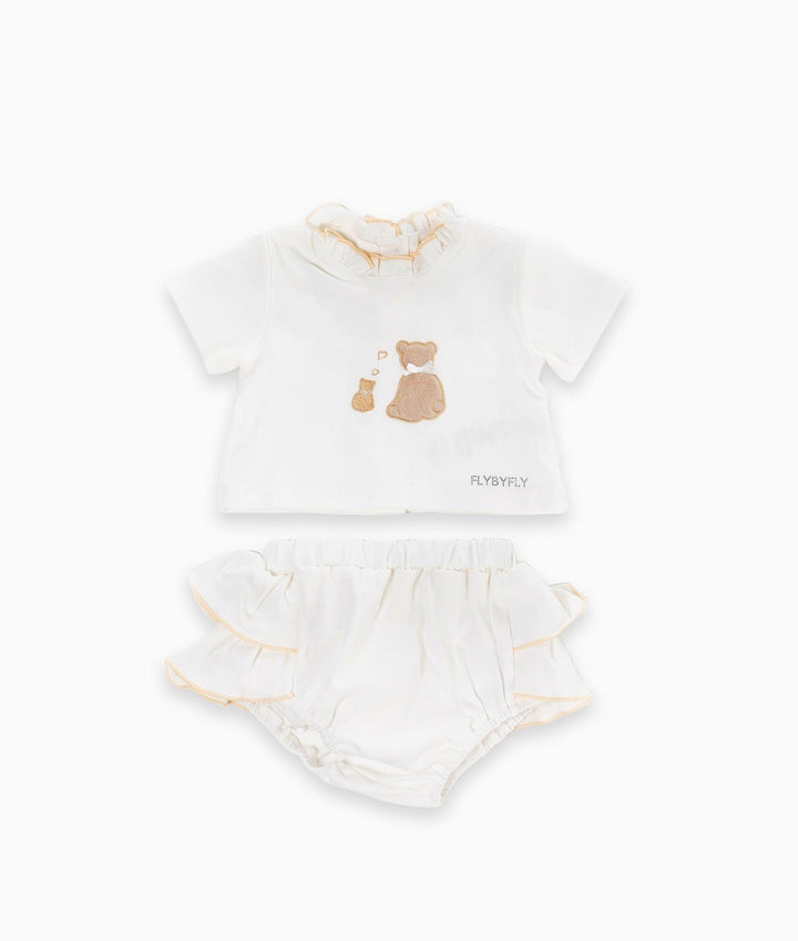 2pc Short & T-Shirt Set | Beige & White