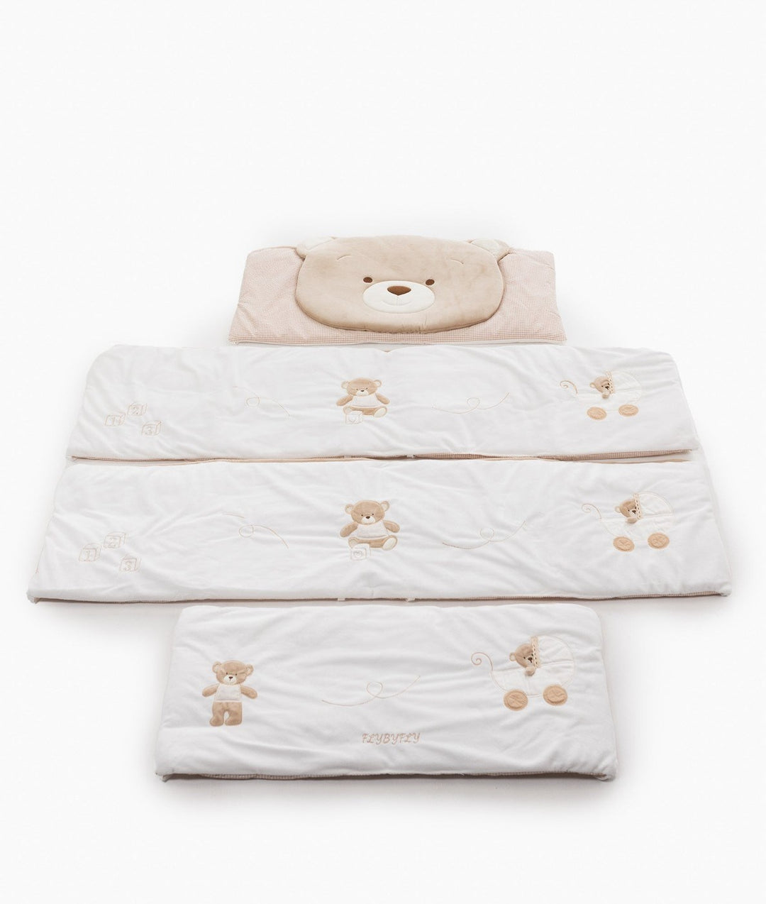 White and beige cot bumper set for baby cot