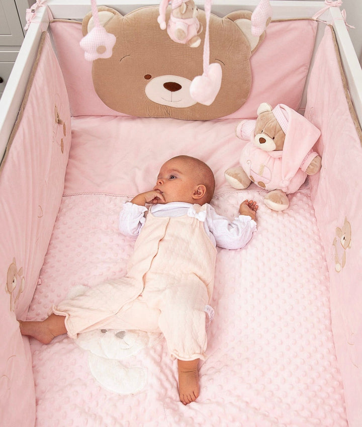 Pink cot bumper set for baby cot