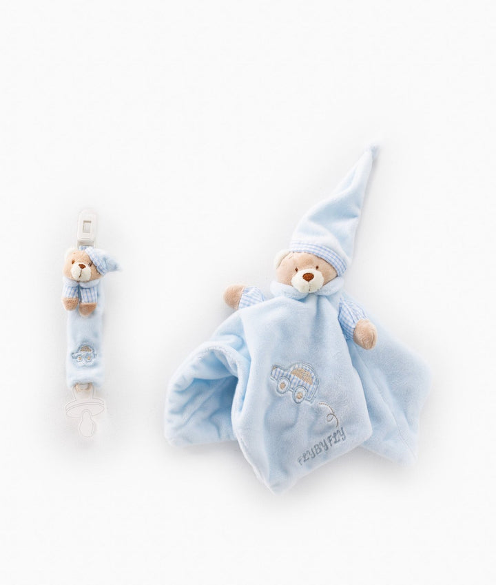 Baby Comforter & Dummy Clip Set - Blue