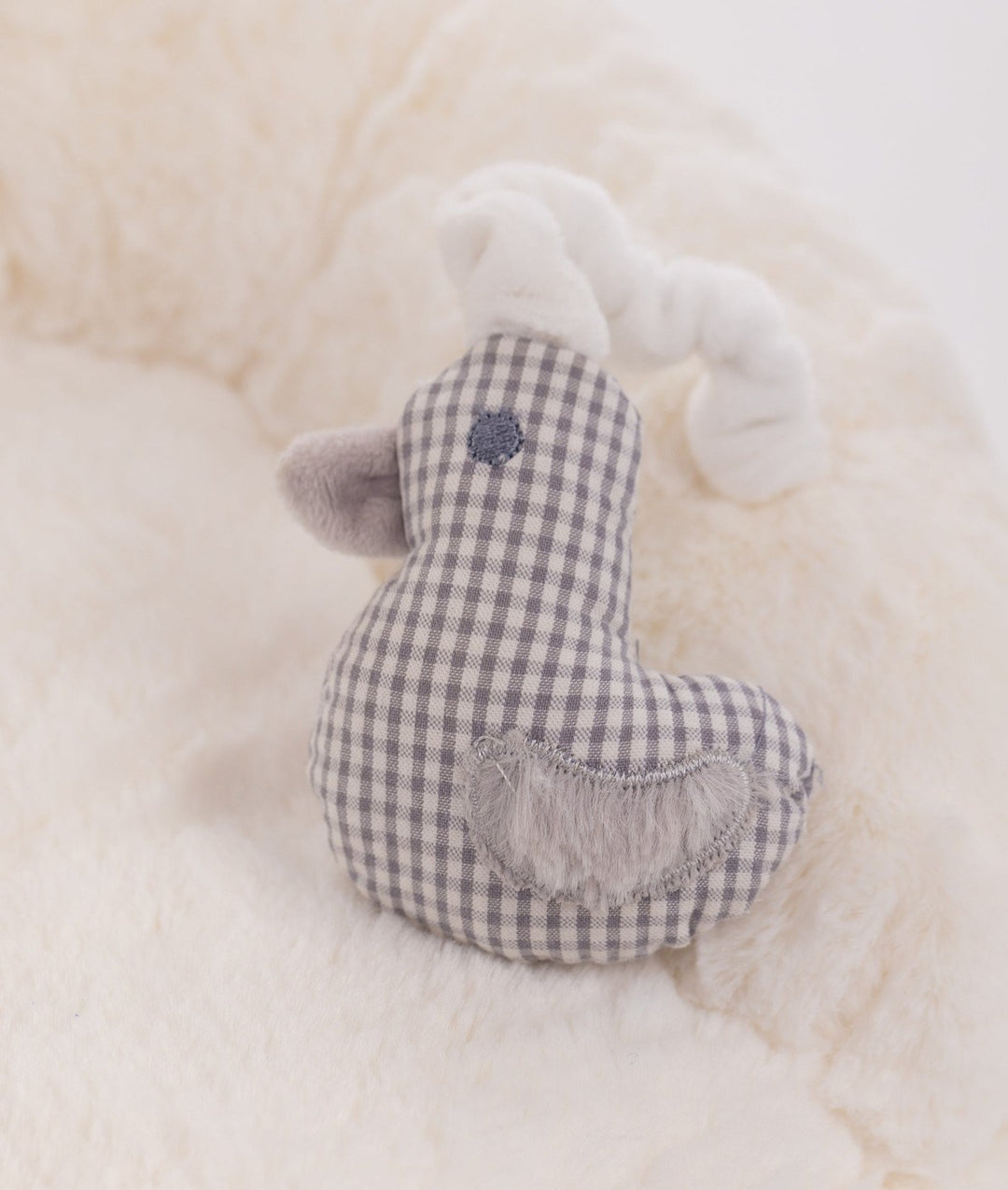 White and grey bear armchair with rattle for toddlers