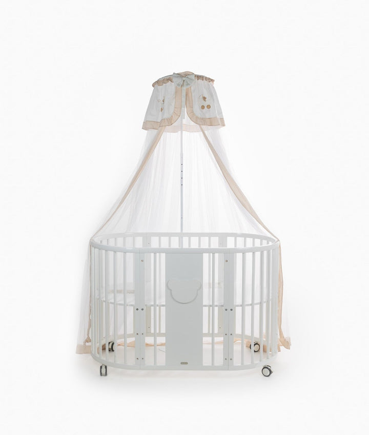 White and beige cot canopy and stand set