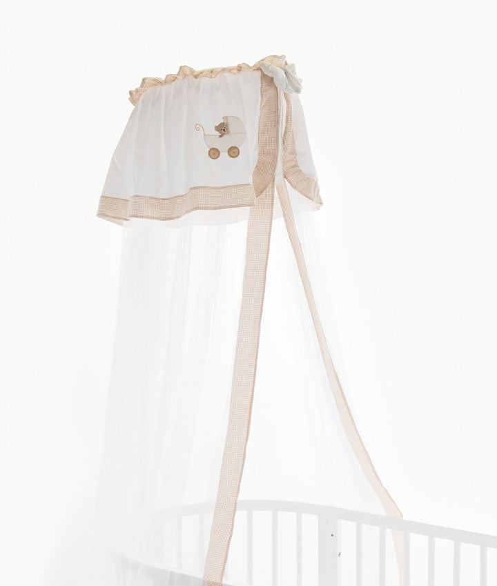 White and beige cot canopy and stand set