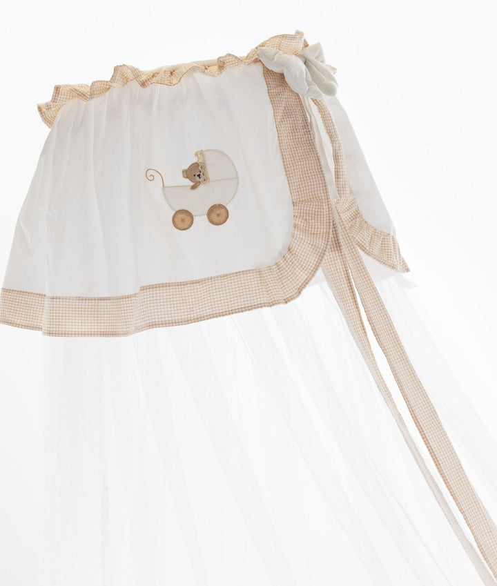 White and beige cot canopy and stand set