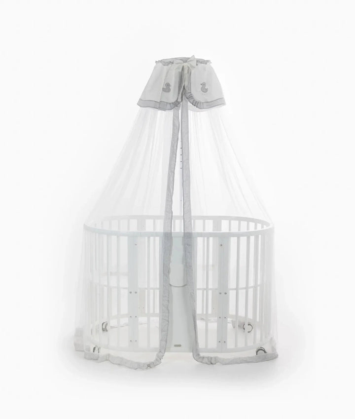 White and grey cot canopy and stand set