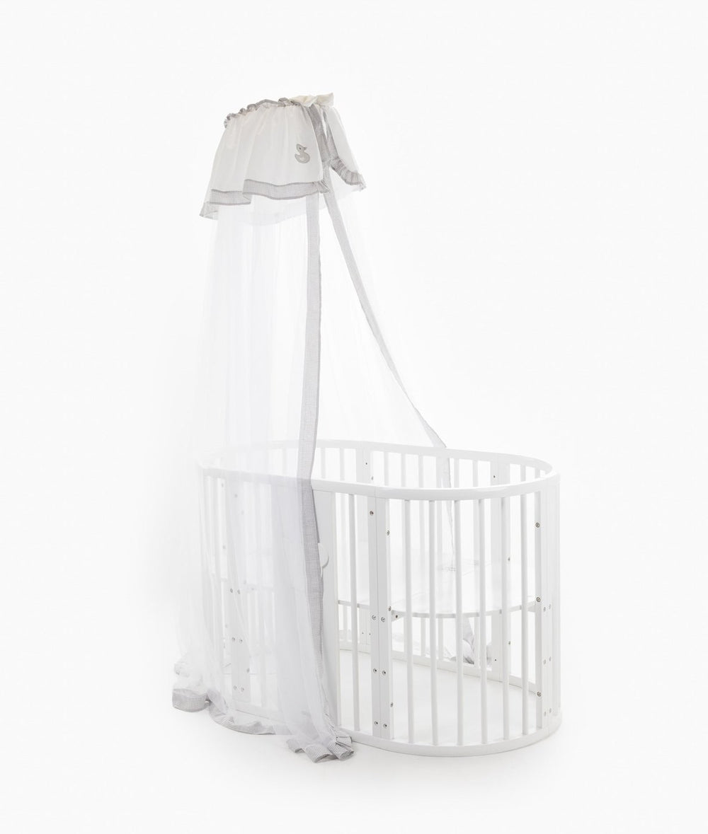 White and grey cot canopy and stand set