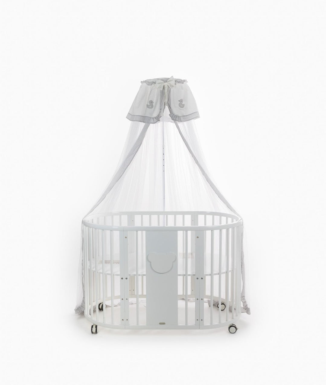 White and grey cot canopy and stand set