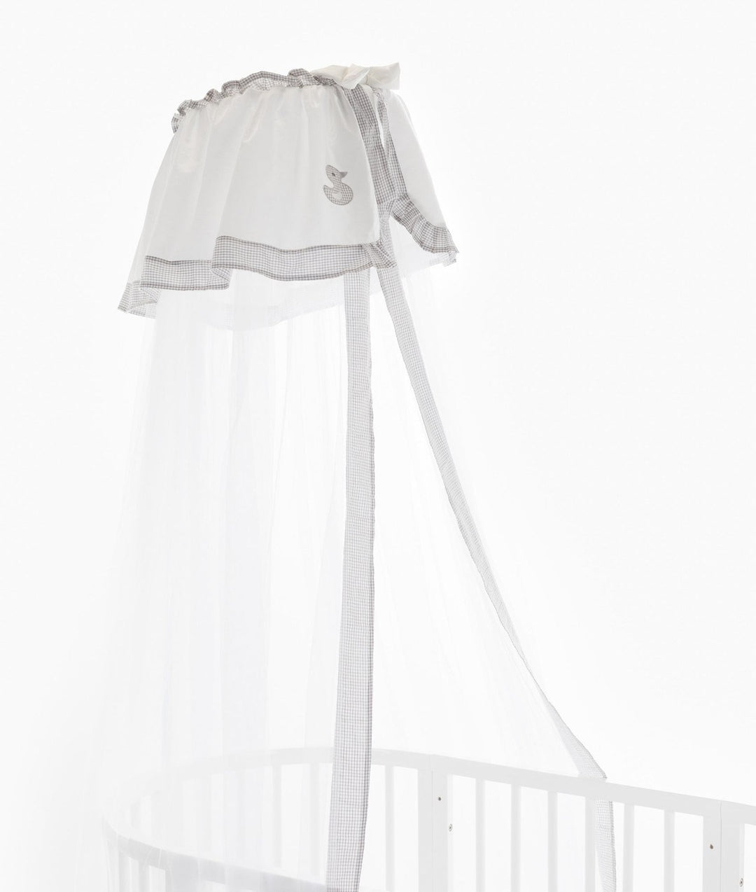 White and grey cot canopy and stand set
