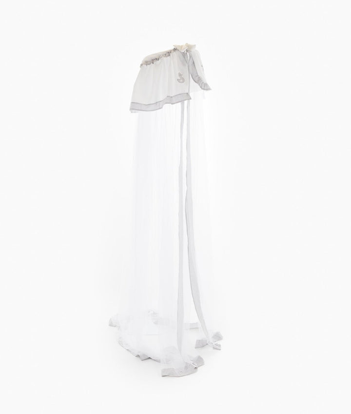 White and grey cot canopy and stand set