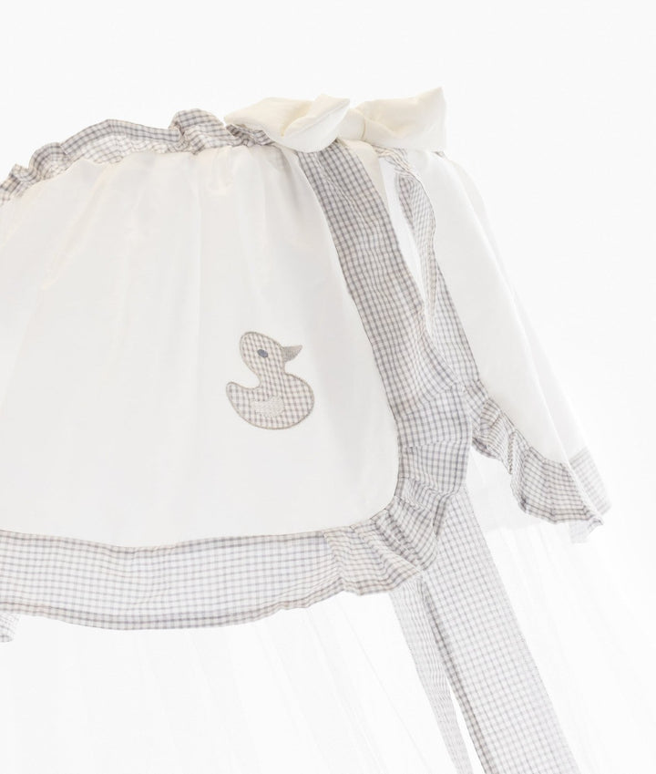 White and grey cot canopy and stand set