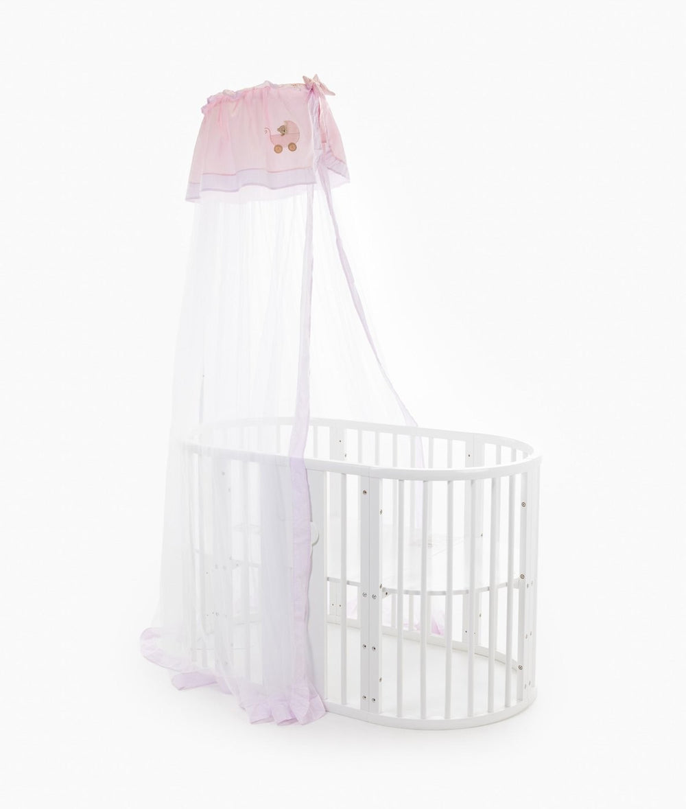 White and pink cot canopy and stand set