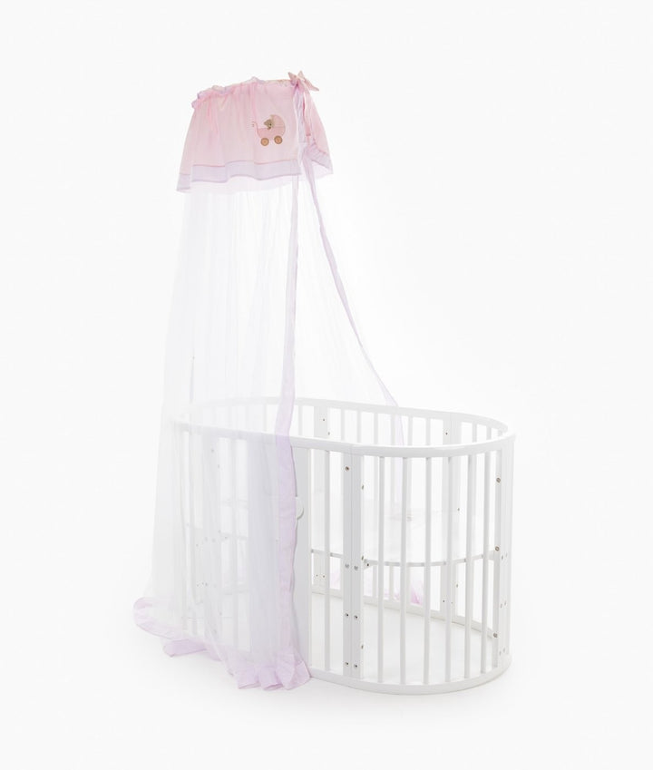White and pink cot canopy and stand set