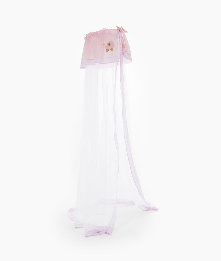 White and pink cot canopy and stand set