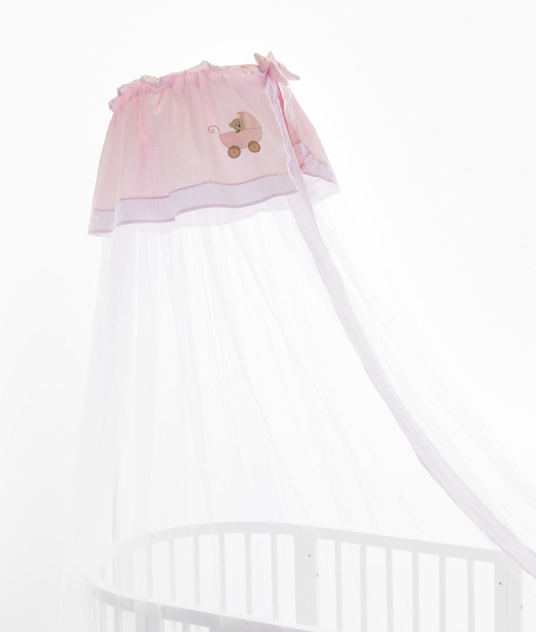 White and pink cot canopy and stand set