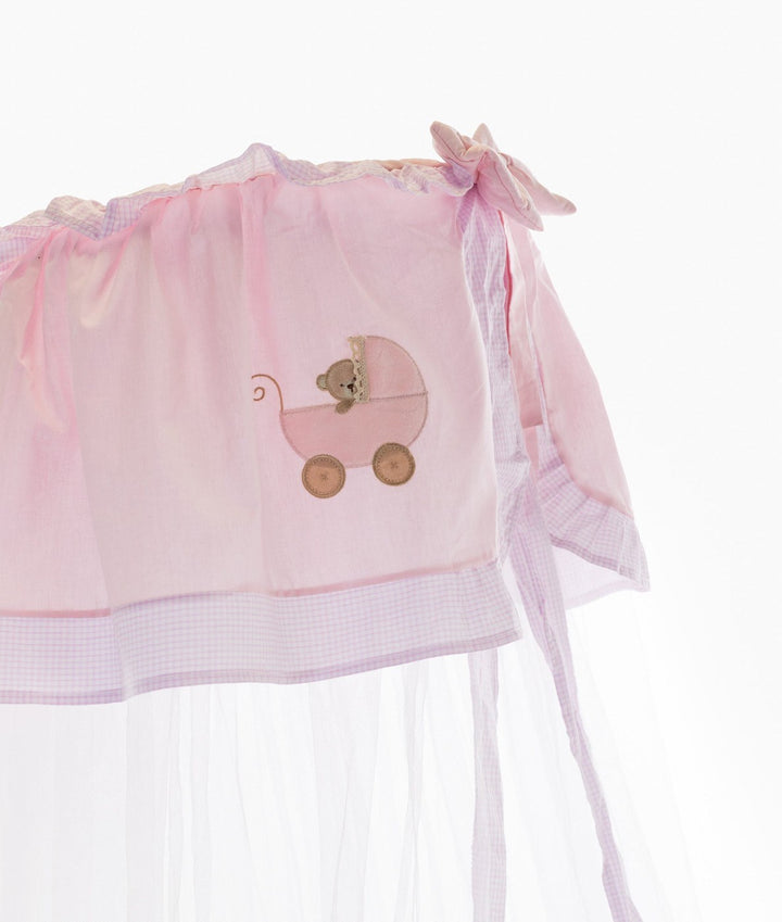 White and pink cot canopy and stand set