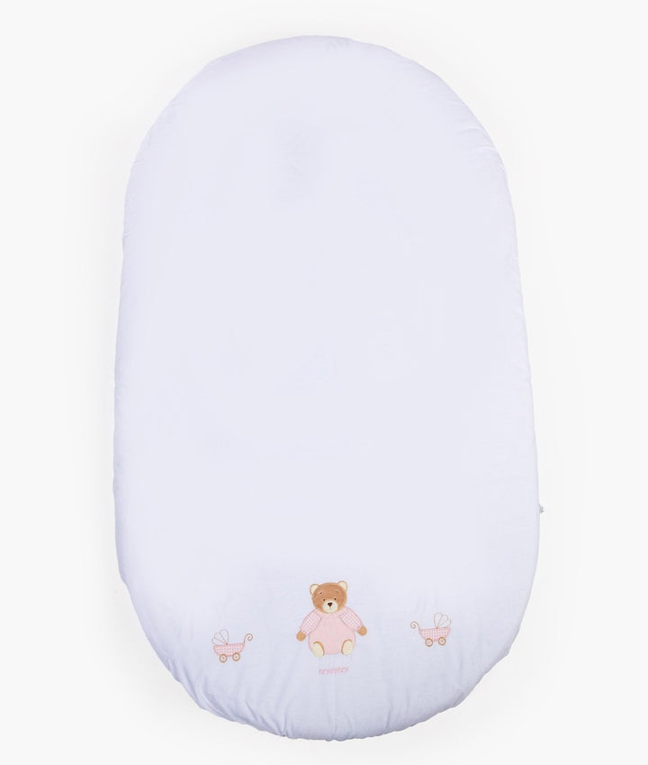Fitted sheet for cot in white and pink
