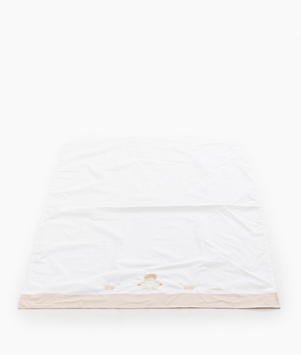 Flat sheet for cot in white and beige