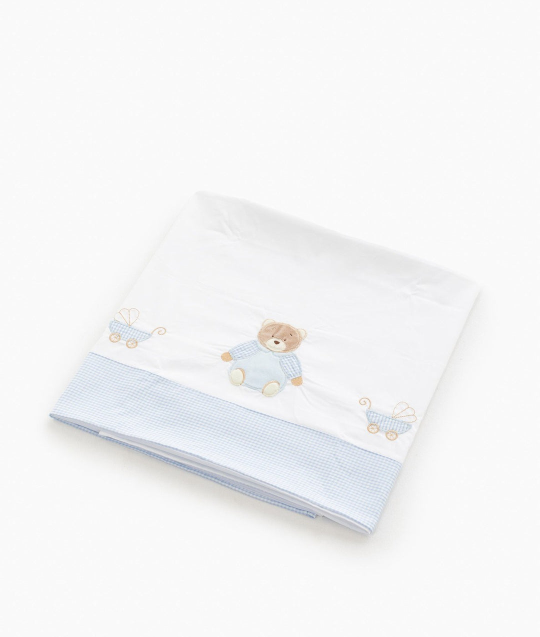 Flat sheet for cot in white and blue