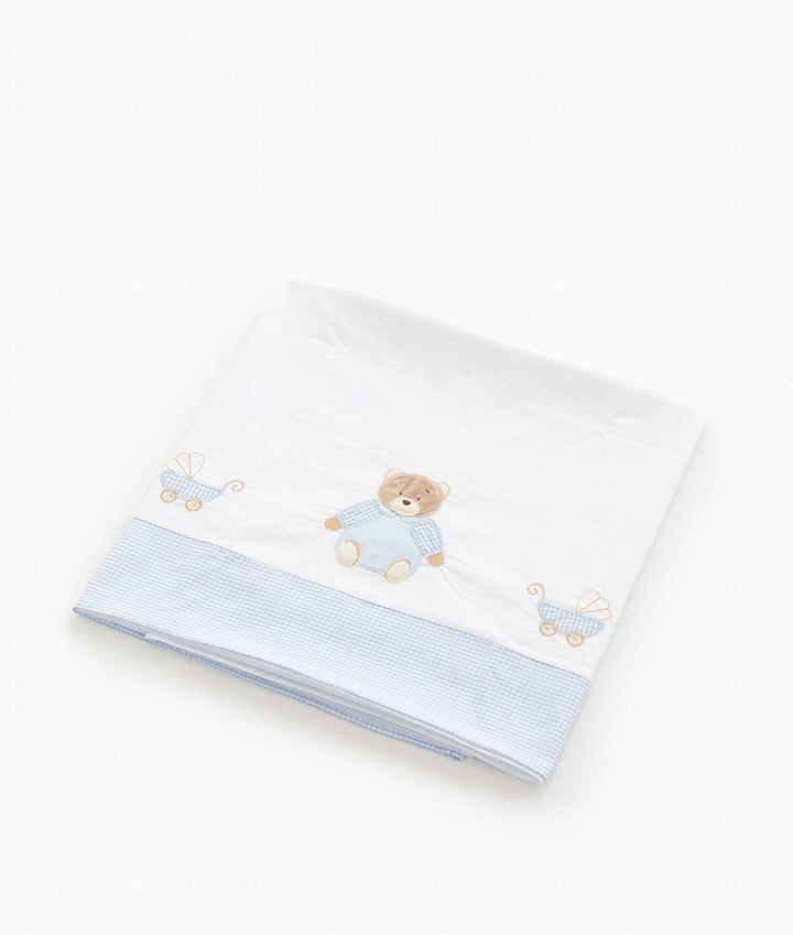 Flat sheet for cot in white and blue