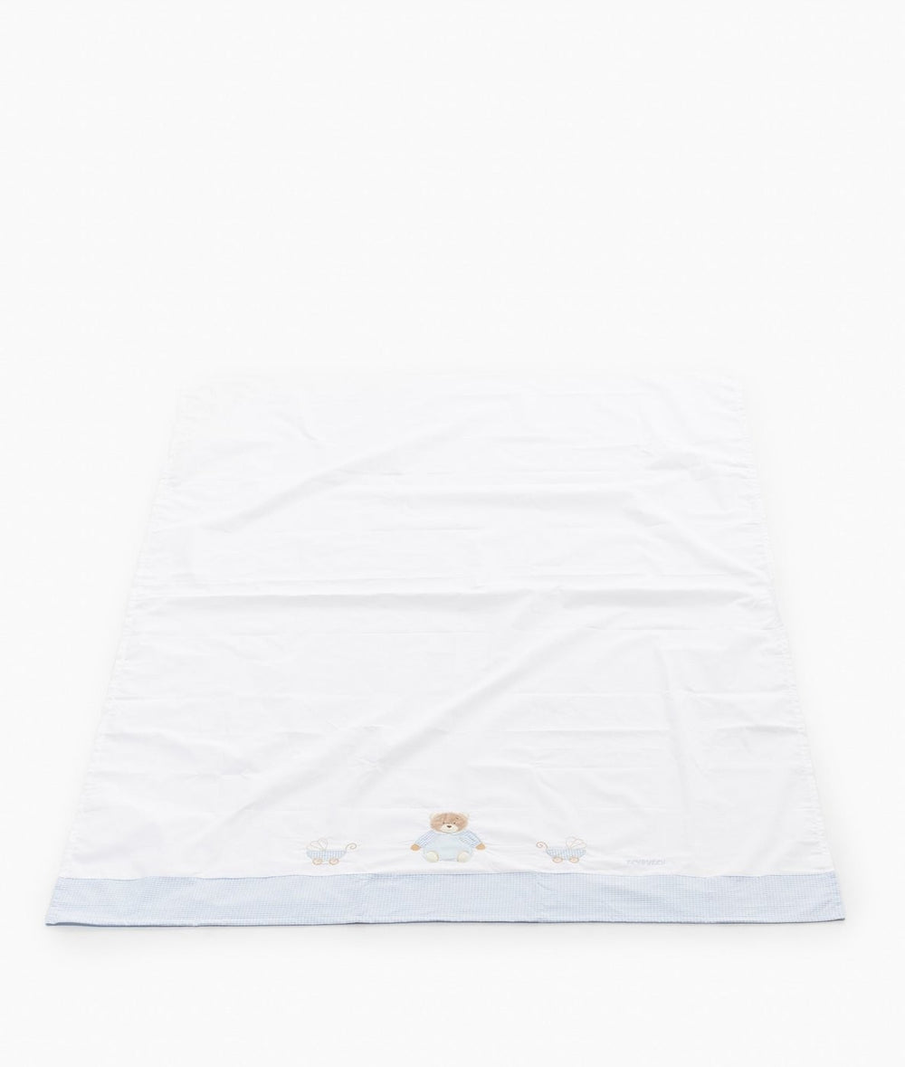 Flat sheet for cot in white and blue