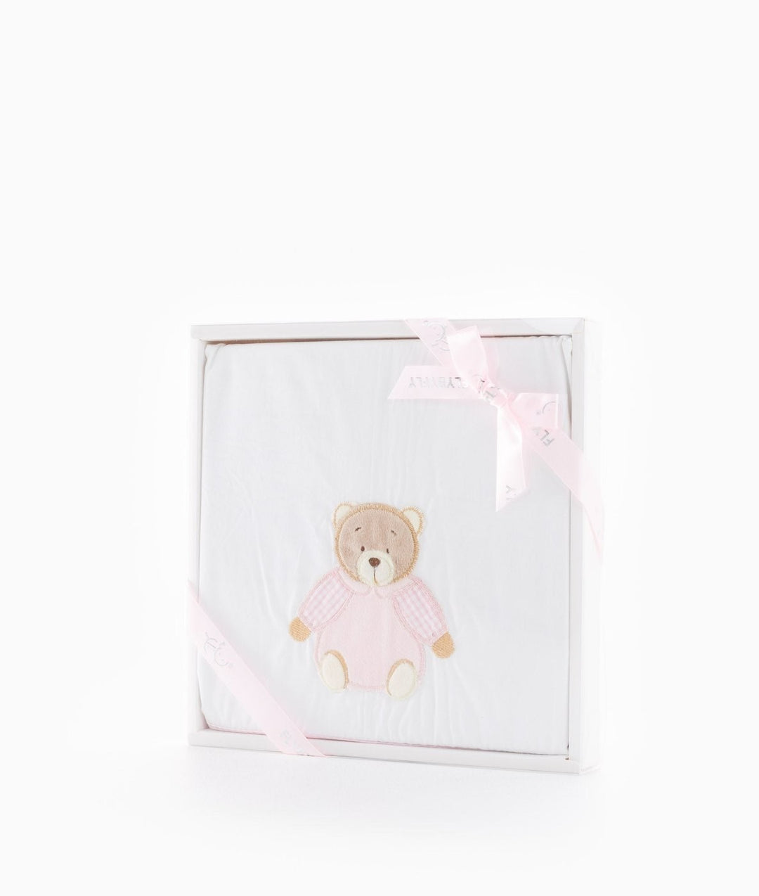 White nursery flat sheet with pink gingham border design