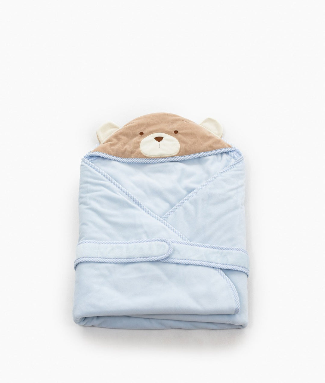 Soft hooded baby wrap in blue
