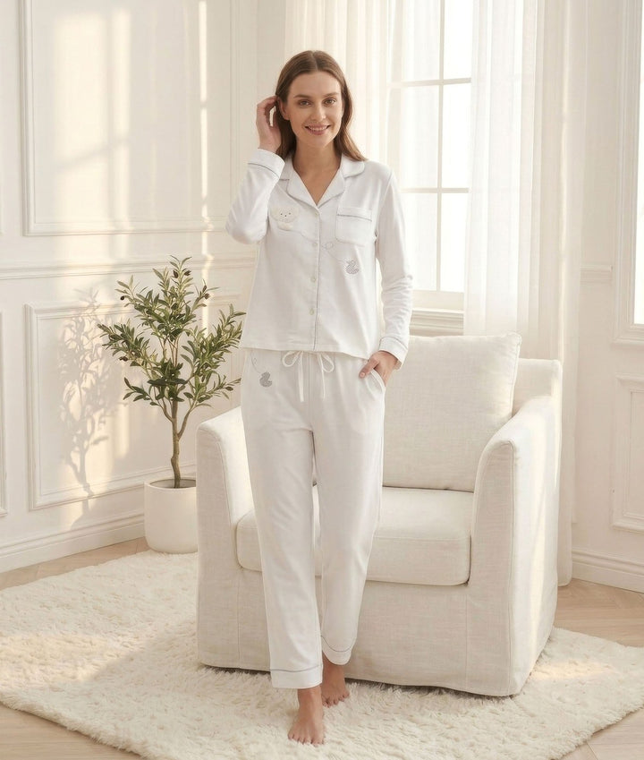 Maternity & Nursing Pyjama Set | Grey & White