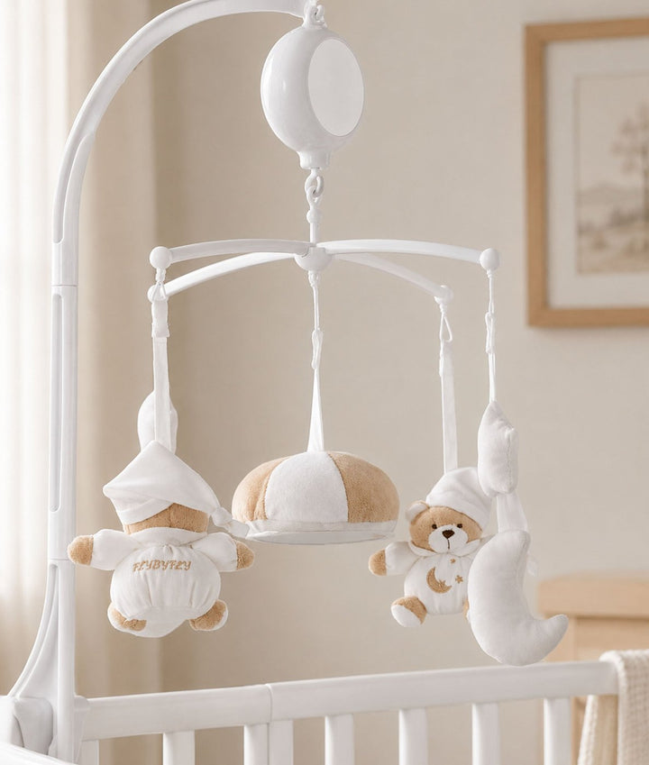 Bear musical mobile with moon and stars