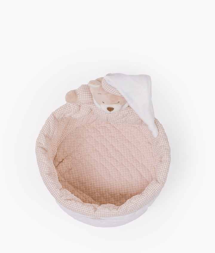 Baby nappy caddy for nursery in white and beige