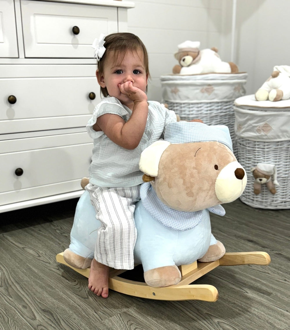 Blue rocking teddy bear for toddlers