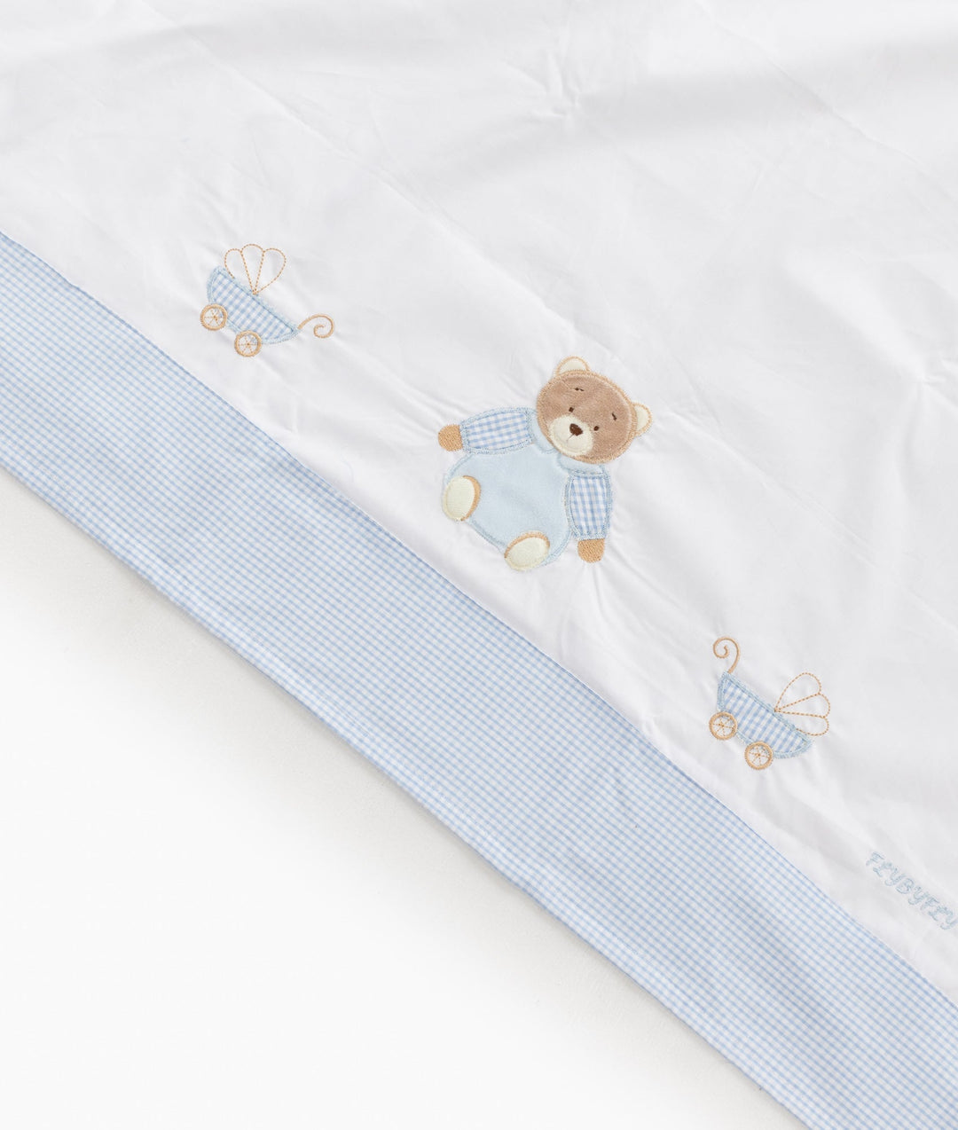 Flat sheet for cot in white and blue