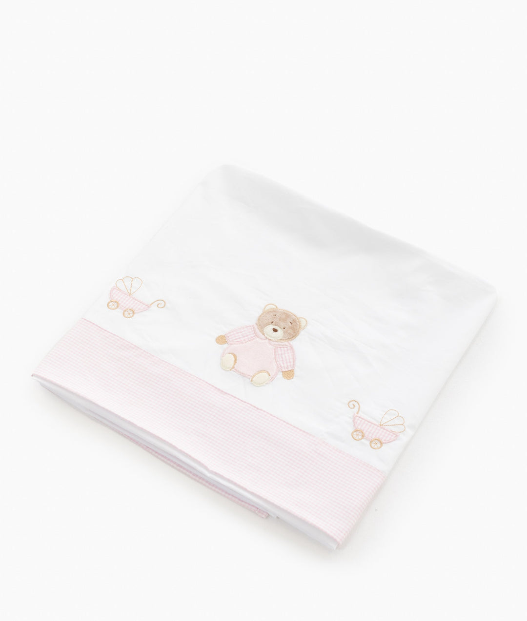 Flat sheet for cot in white and pink
