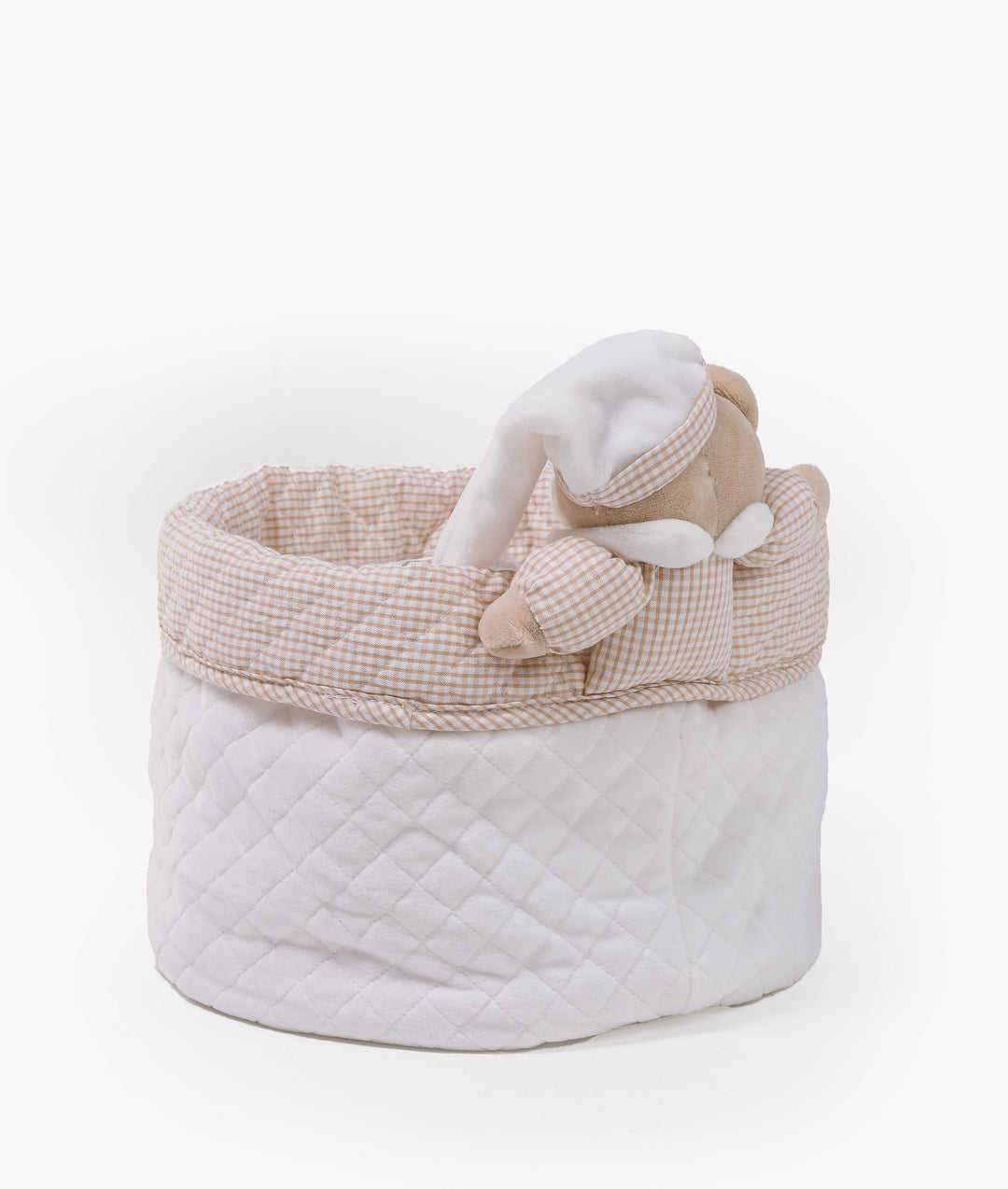 Baby nappy caddy for nursery in white and beige