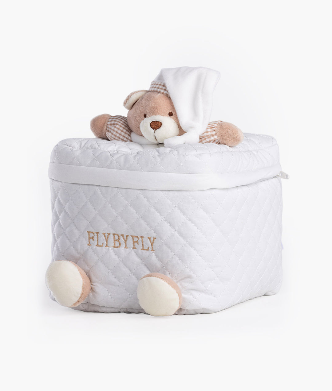 Baby organiser bag for nursery in white and beige