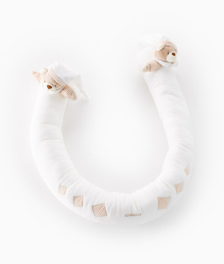 Bear baby bolster in white and beige