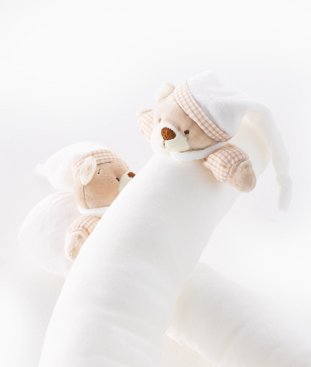 Bear baby bolster in white and beige