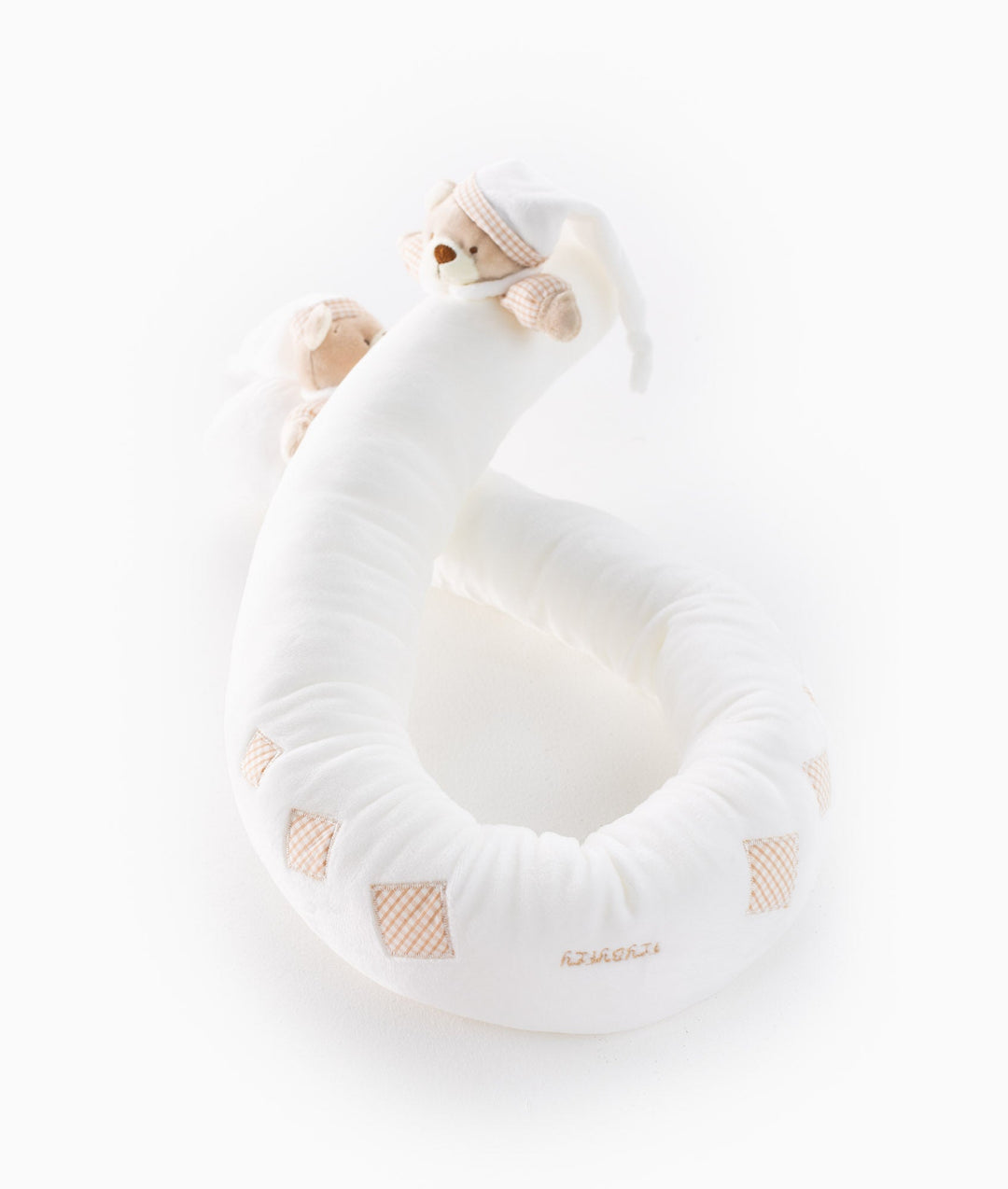 Bear baby bolster in white and beige