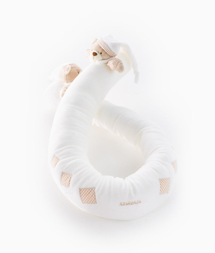 Bear baby bolster in white and beige