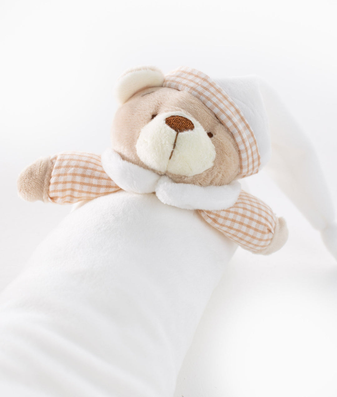 Bear baby bolster in white and beige