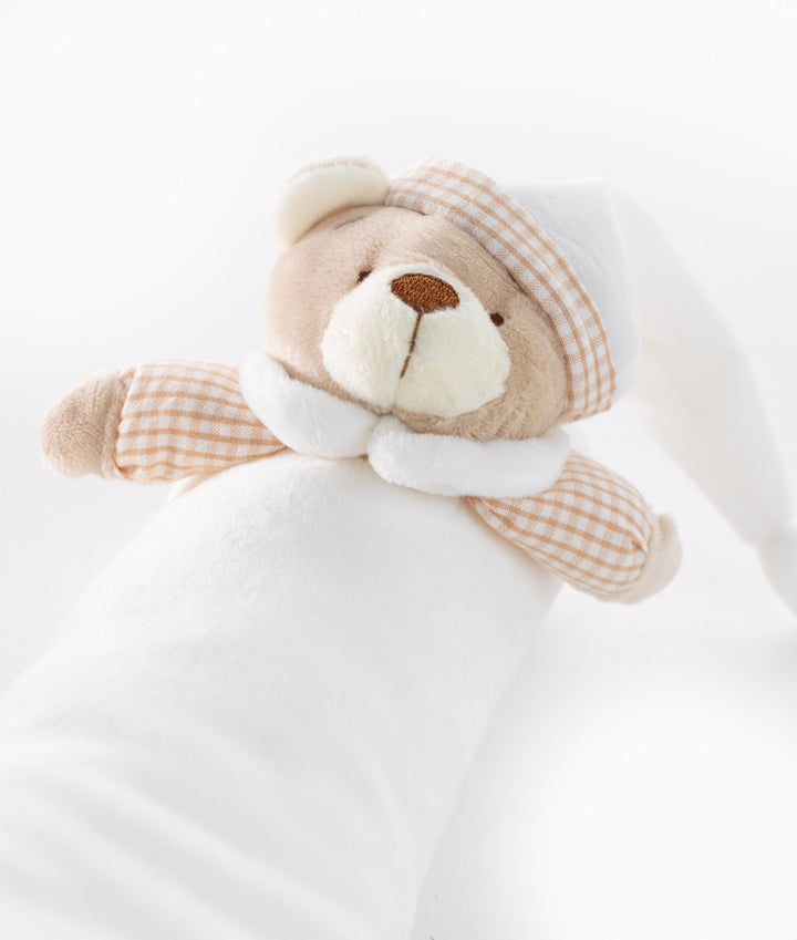 Bear baby bolster in white and beige