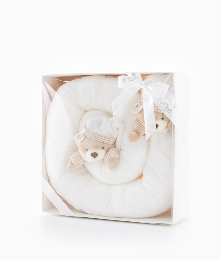 Bear baby bolster in white and beige