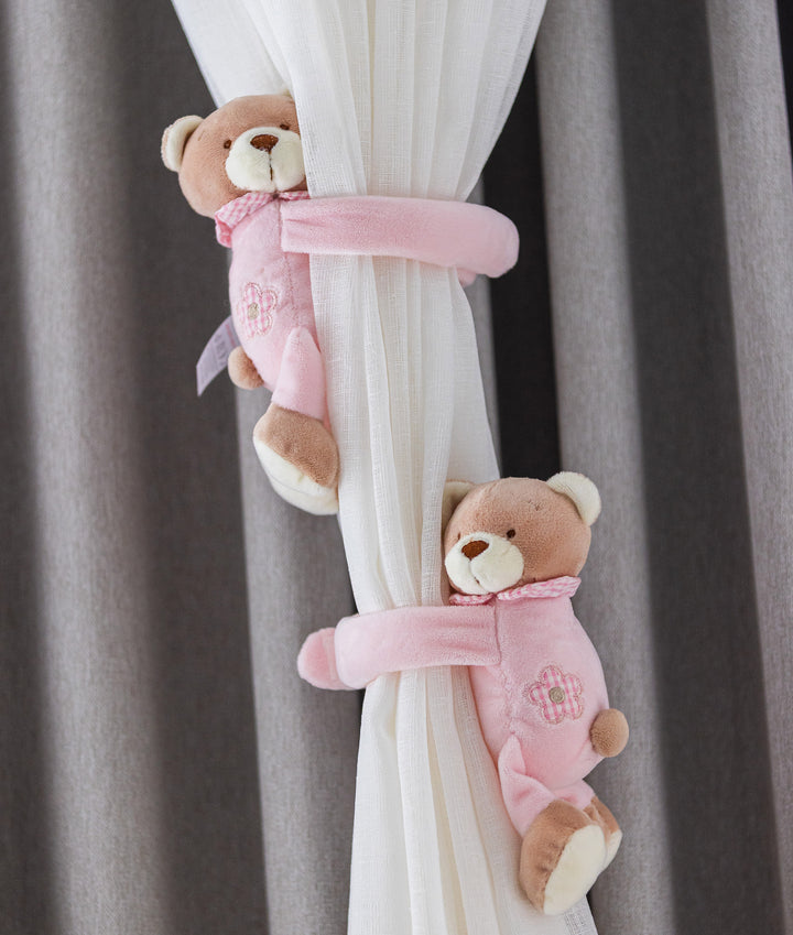 Pink bear curtain tieback for nursery