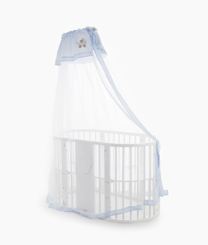 White and blue cot canopy and stand set