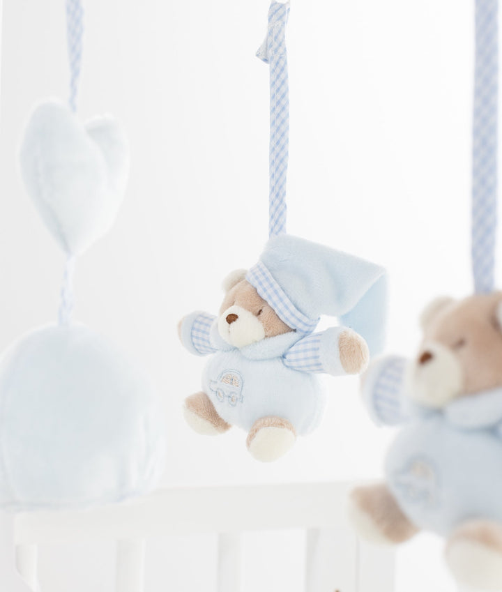 Blue bear musical mobile for baby cot
