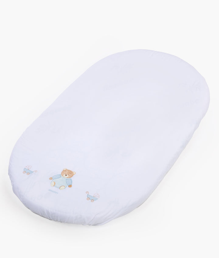 Fitted sheet for cot in white and blue