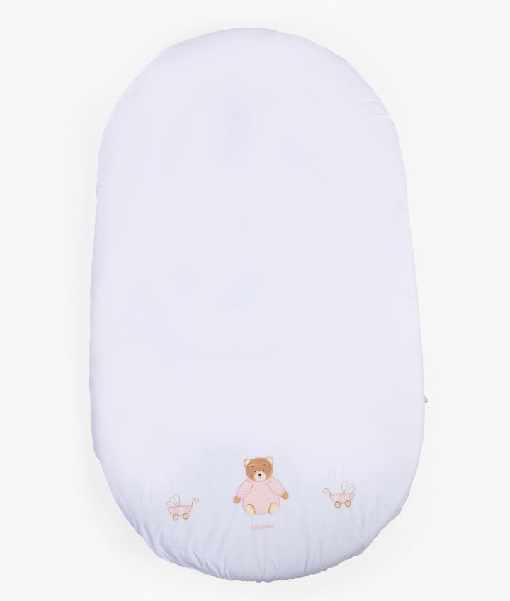 Fitted sheet for cot in white and pink