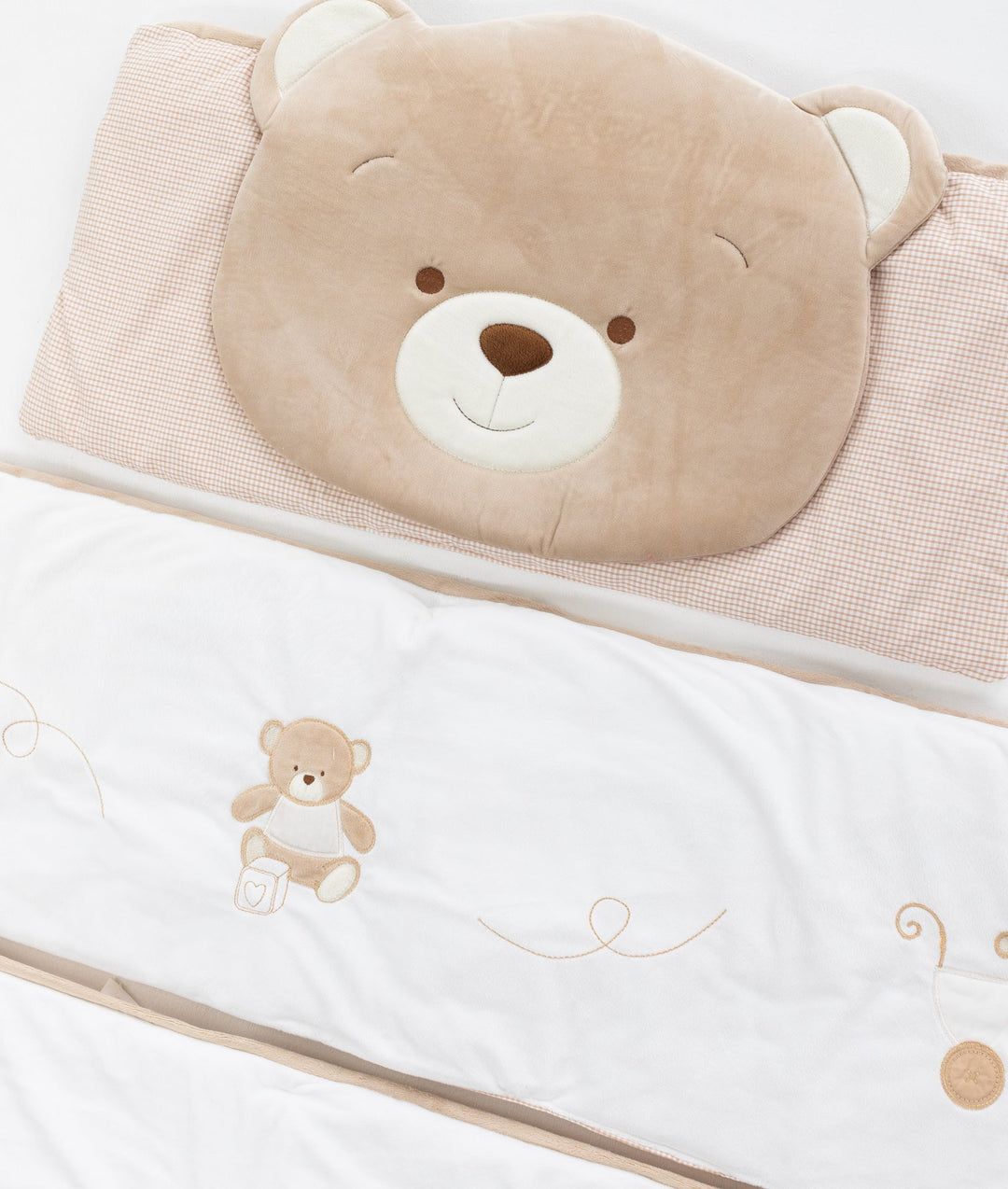 White and beige cot bumper set for baby cot