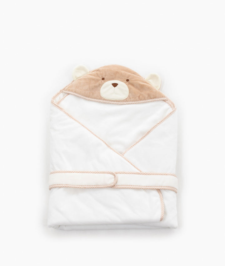 Soft hooded baby wrap in white and beige