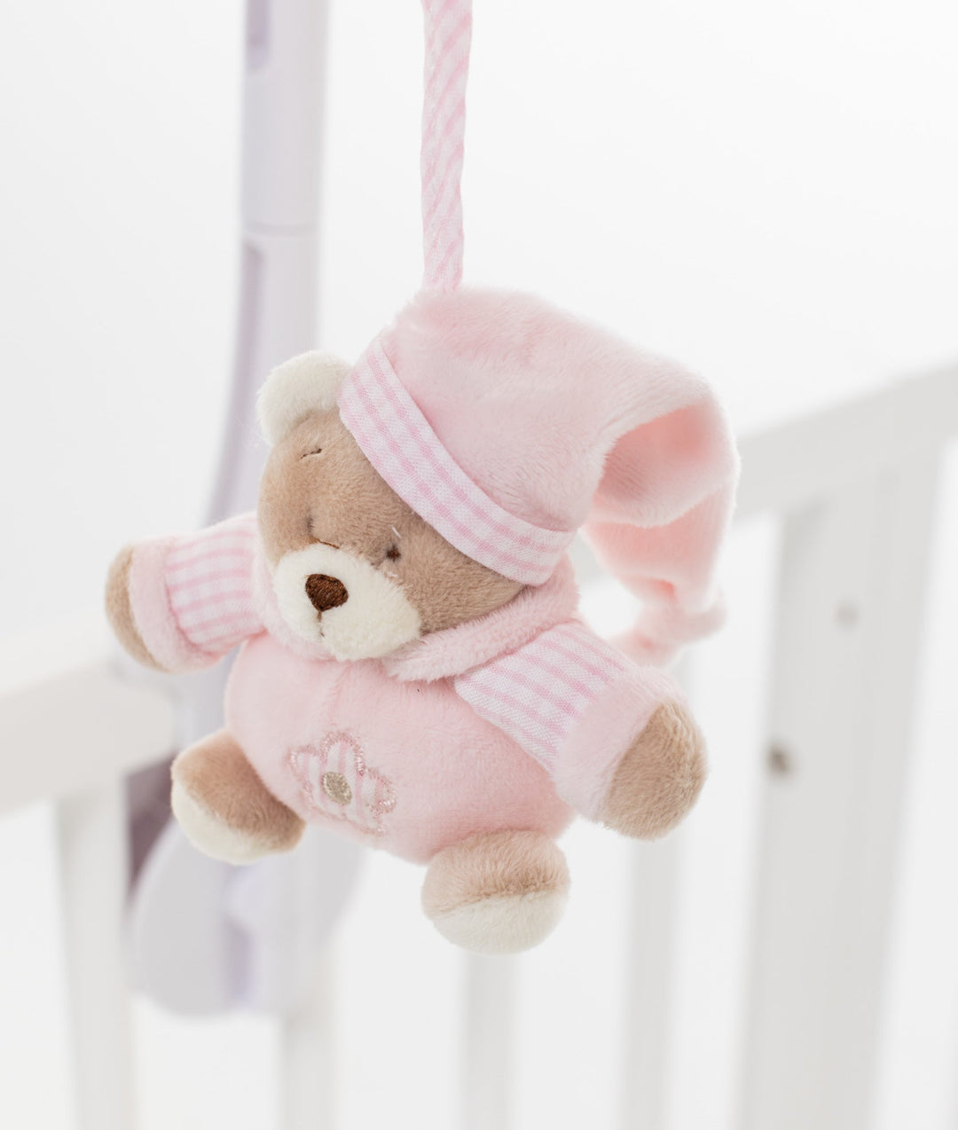 Pink bear musical mobile for baby cot